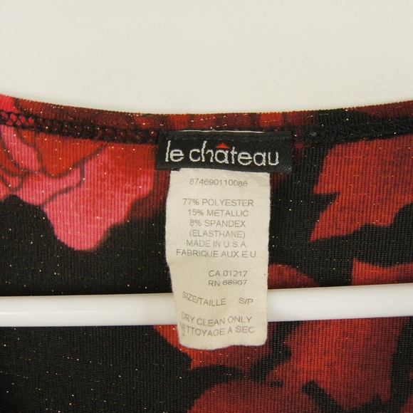 Vintage 90s Le Chateau Rose Floral Black Midi Dress - Picture 7 of 7